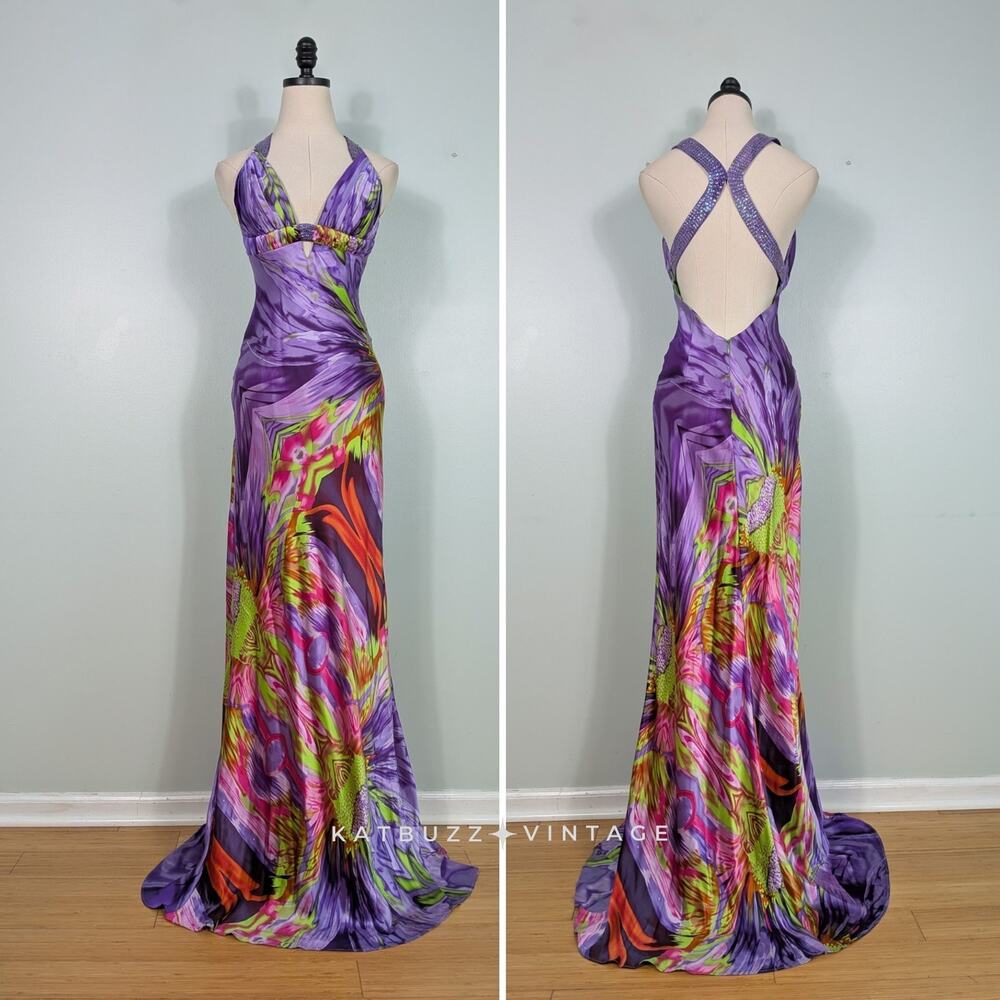 Vintage Livas Prom Dress Maxi Gown 6 Multi Silk Y2K Glam Purple Birthday Evening